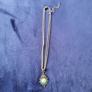 Silver Tone Western Style Turquoise Pendant Necklace